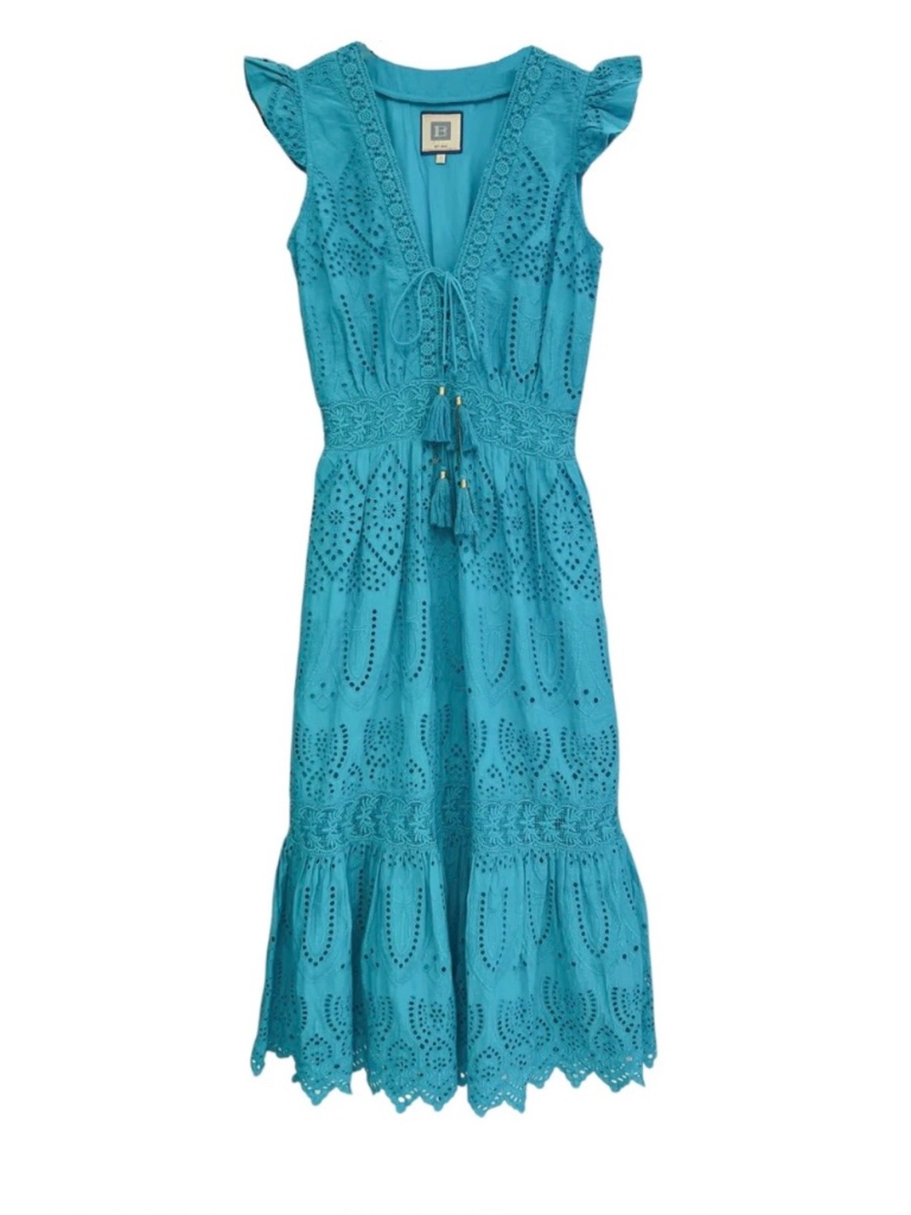 Turquoise Eyelet Maxi Dress with Tassel Tie